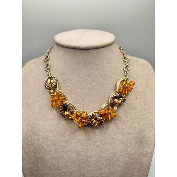 Vintage Choker Necklace Topaz Rhinestones Bead Clusters Hand Wired Gold Tone - Picture 3 of 10